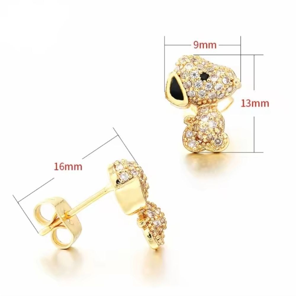 18K Gold Plated Snoopy Peanuts Theme Pave Inlay Earrings - Picture 5 of 5